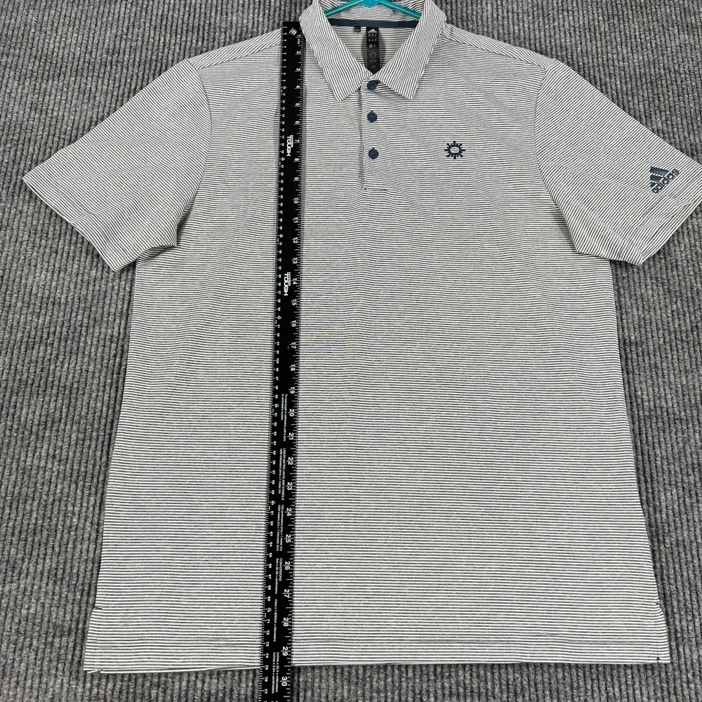 Adidas Shirt Polo Mens Medium Gray Striped Short Sleeve Golf Outdoor Casual